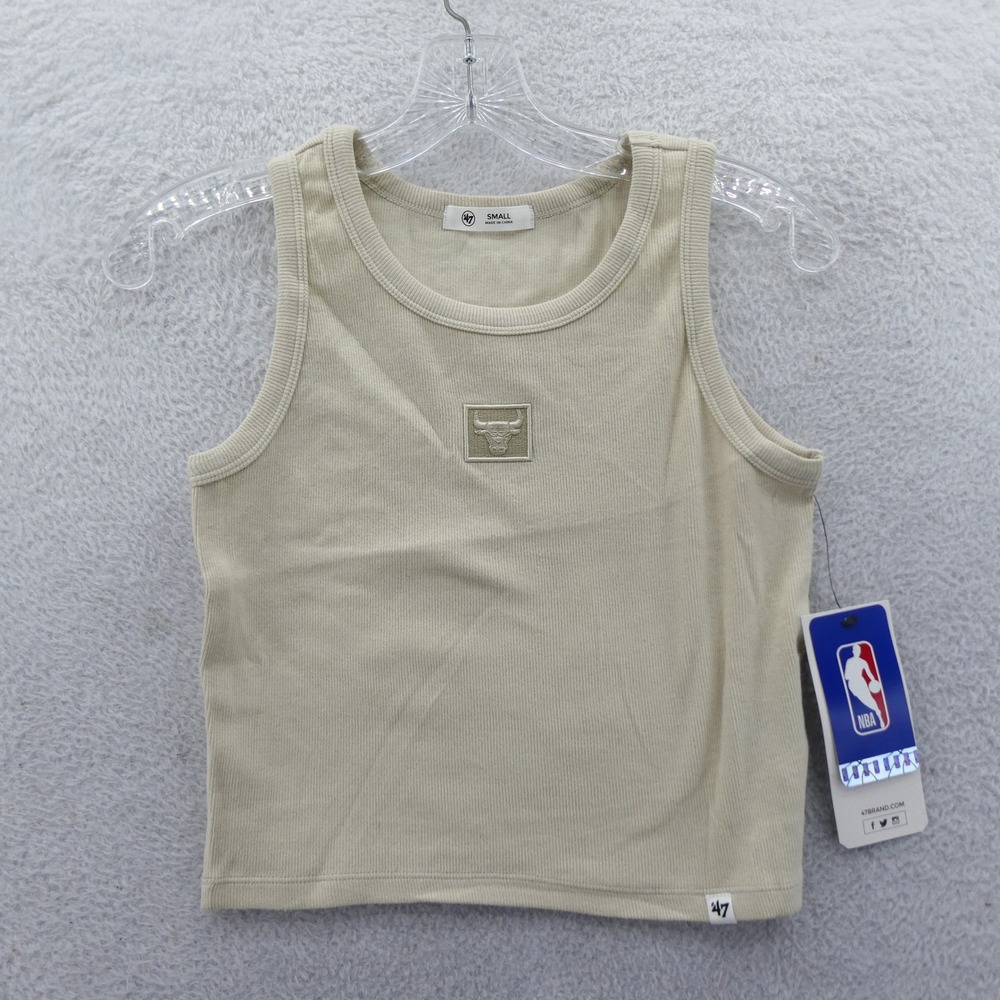 47 Brand Tank Top Womens Small Chicago Bulls Cream Ribbed NBA Cotton Blend